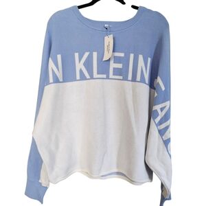 Calvin Klein Light Blue and White Logo Sweater